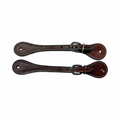 Pair of brown leather straps with buckles on a white background
