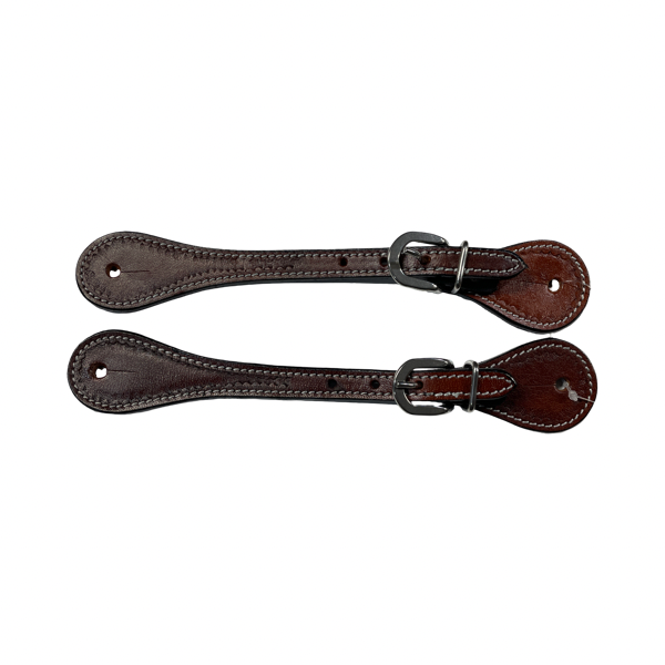 Pair of brown leather straps with buckles on a white background