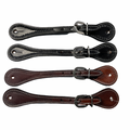 Set of four leather straps with metal buckles on a white background