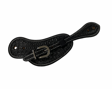 Cowboy Black Leather Spur Straps with Star Bold Box Tooling #29171