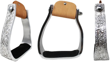 Engraved Angled Sloped Barrel Aluminum Stirrups #50102