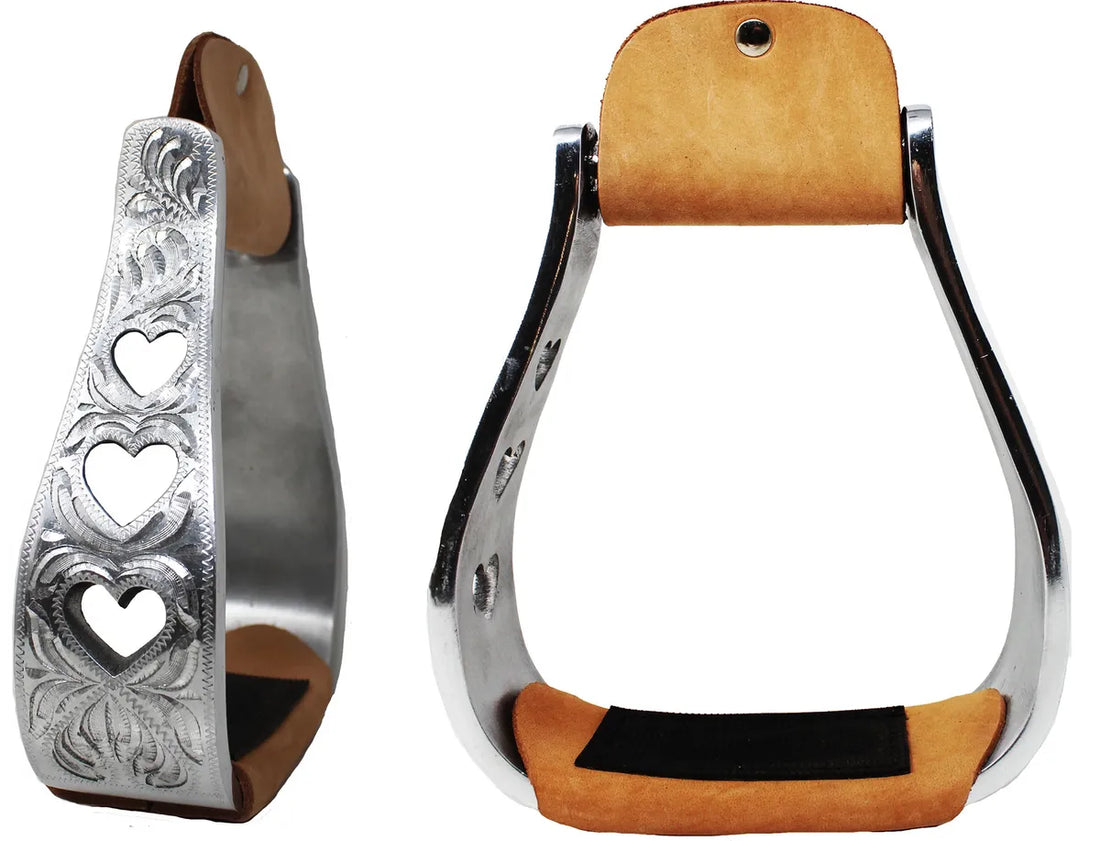 Wide Aluminum Engraved Stirrups with Hearts
