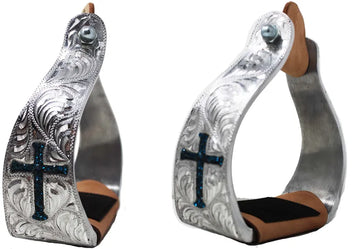 Stirrups Western Aluminum Twisted Engraved Rhinestone Cross #50111