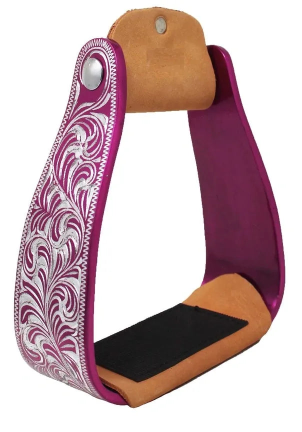 Engraved Pink Aluminum Stirrups