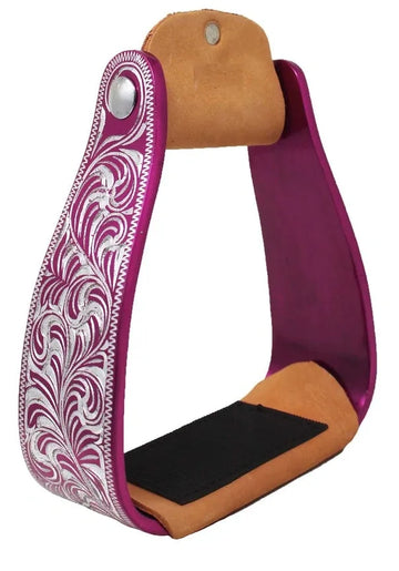Engraved Pink Aluminum Stirrups