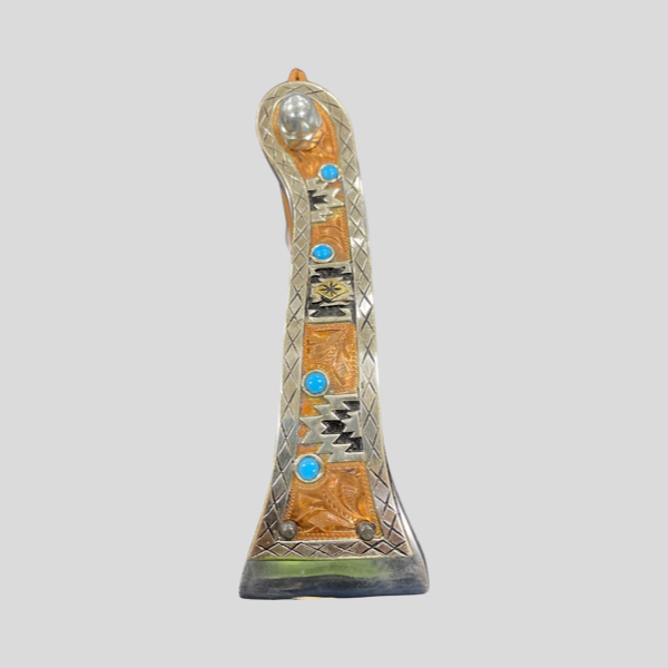 Stirrups 5" Wide Turquoise Stones Aztec Engraved Barrel Racing Aluminum #50131