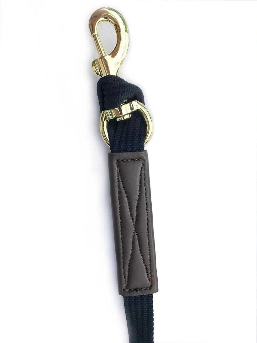 Lunge Line Cotton Webbing, Rubber Stopper, Brass Plated Bolt Snap, 27' ft., Black #45431