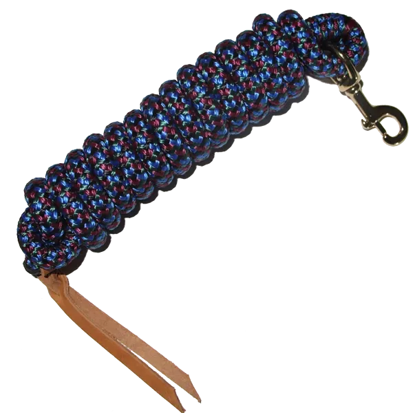 Cowboy Lead Rope 5/8" x 9', Brass Plated Bolt Snap, Leather Popper, Multi Color