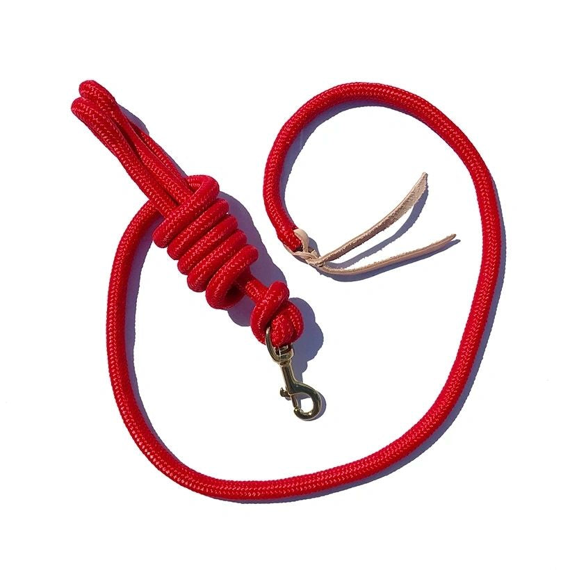 Cowboy Lead Rope 5/8" x 9', Brass Plated Bolt Snap, Leather Popper