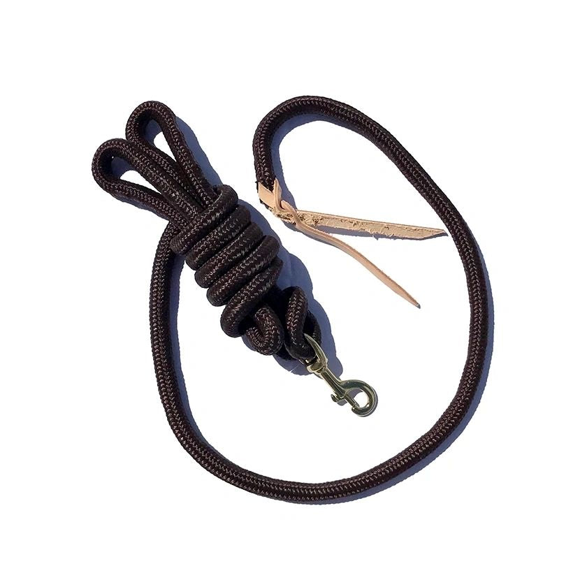 Cowboy Lead Rope 5/8" x 9', Brass Plated Bolt Snap, Leather Popper
