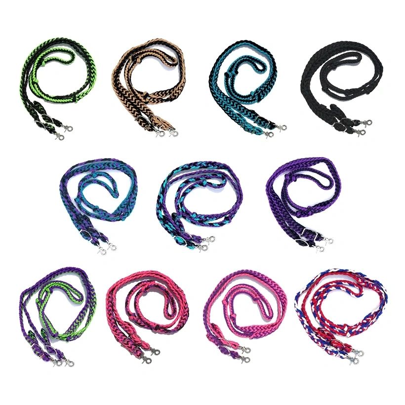 Braided Barrel / Roping Reins 8 ft with 2 Nickel Plated Scissor Snaps 12 Pack Assortment #55000