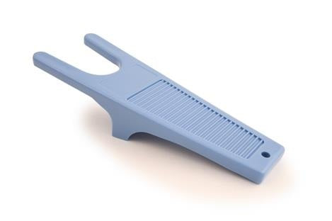 Blue plastic boot jack on a white background