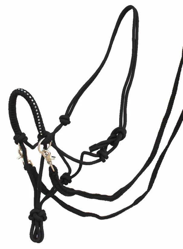 Side Pull Rope Halter with Crystals on Noseband and a 8 Foot Roping Re