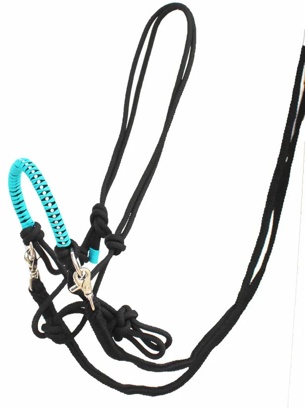 Side Pull Rope Halter with Crystals on Noseband
