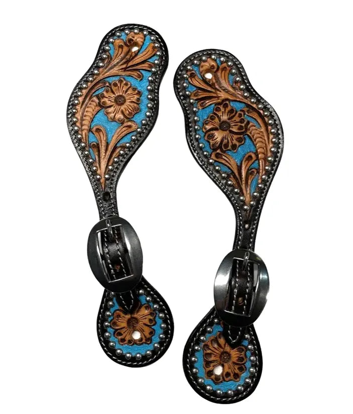 Spur Straps Leather Tooled with Dots and Stainless Steel Buckle #29089