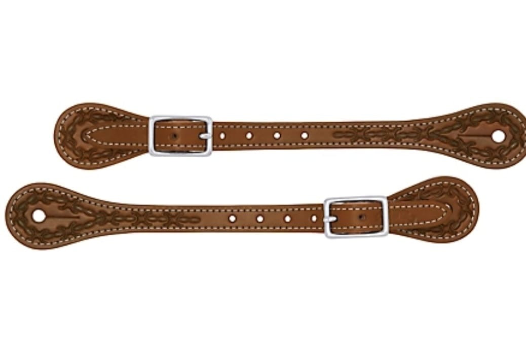 Spur Leather Straps Brown Barbwire Tooling Design #29158