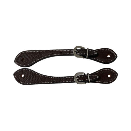 Spur Leather Straps with hand tooling Basket design #29168