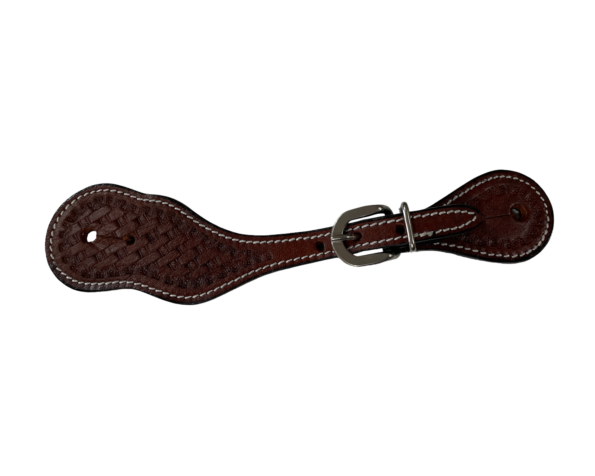 Brown leather strap with a buckle on a white background
