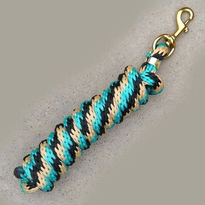 5/8 x 9' Poly Lead Rope with brass-plated bolt snap in turquoise, black and beige multicolor