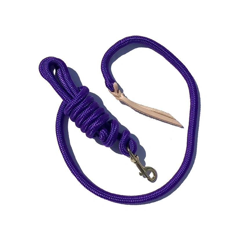 Cowboy Lead Rope 5/8" x 9', Brass Plated Bolt Snap, Leather Popper