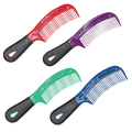 Four colorful combs with black handles on a white background