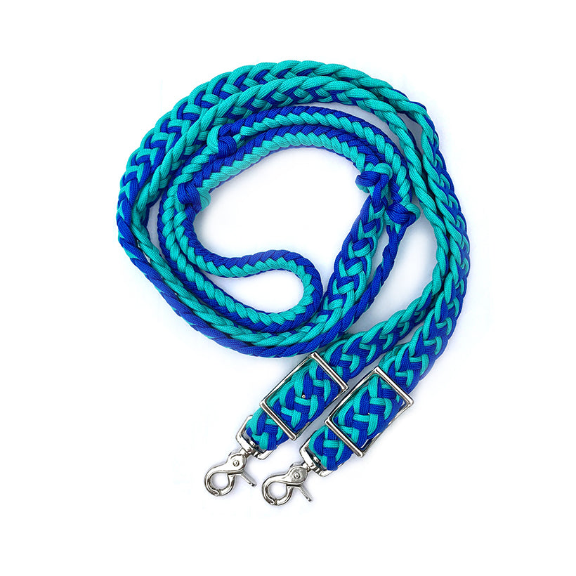 Braided Barrel / Roping Reins 8 Ft, 2 Nickel Plated Scissor Snaps, 2 Tone Colors