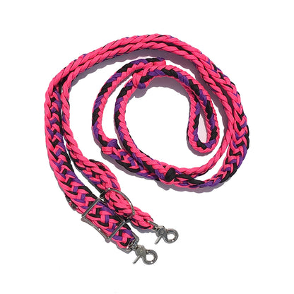 Braided Barrel / Roping Reins 8 ft, 2 Nickel Plated Scissor Snaps, Multi Tone Colors