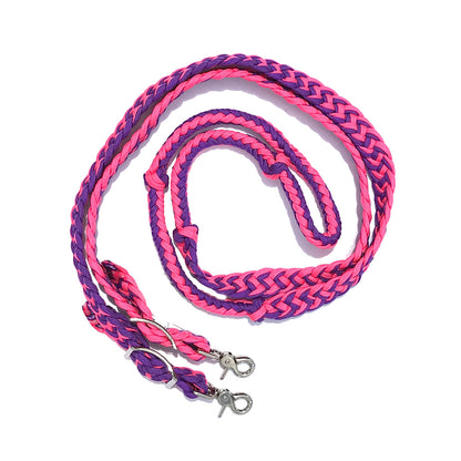 Braided Barrel / Roping Reins 8 Ft, 2 Nickel Plated Scissor Snaps, 2 Tone Colors