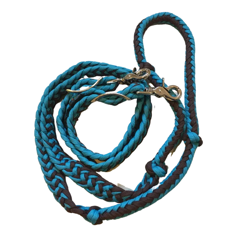 Braided Barrel / Roping Reins 8 Ft, 2 Nickel Plated Scissor Snaps, 2 Tone Colors