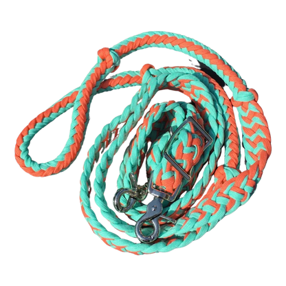 Braided Barrel / Roping Reins 8 Ft, 2 Nickel Plated Scissor Snaps, 2 Tone Colors