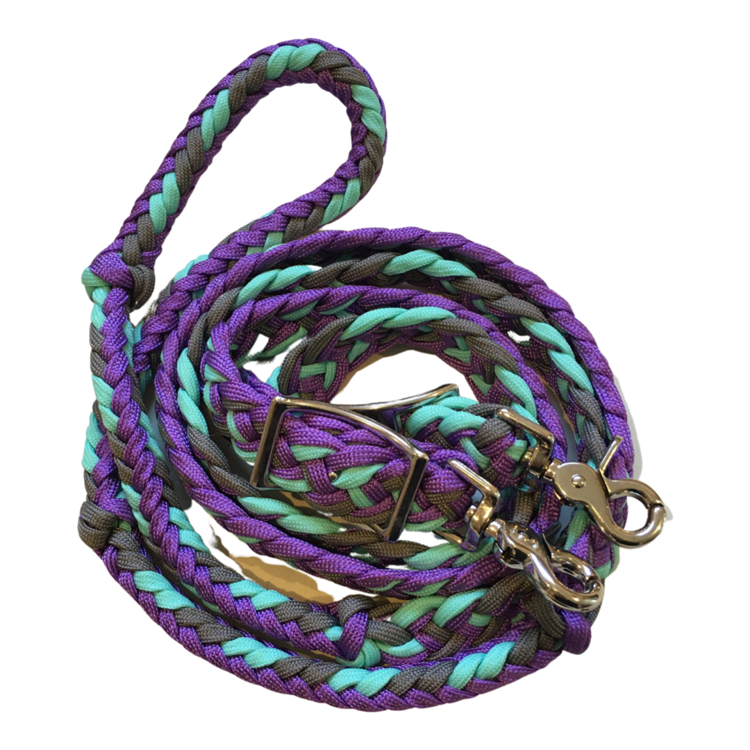 Braided Barrel / Roping Reins 8 ft, 2 Nickel Plated Scissor Snaps, Multi Tone Colors