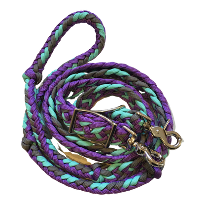 Braided Barrel / Roping Reins 8 ft, 2 Nickel Plated Scissor Snaps, Multi Tone Colors