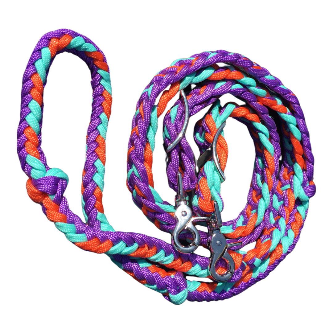 Braided Barrel / Roping Reins 8 ft with 2 Nickel Plated Scissor Snaps Multi Tone Colors