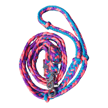 Braided Barrel / Roping Reins 8 ft, 2 Nickel Plated Scissor Snaps, Multi Tone Colors