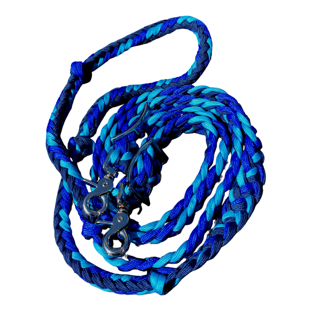 Braided Barrel / Roping Reins 8 ft, 2 Nickel Plated Scissor Snaps, Multi Tone Colors