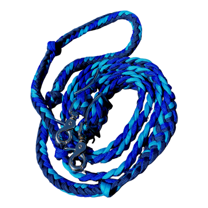 Braided Barrel / Roping Reins 8 ft, 2 Nickel Plated Scissor Snaps, Multi Tone Colors