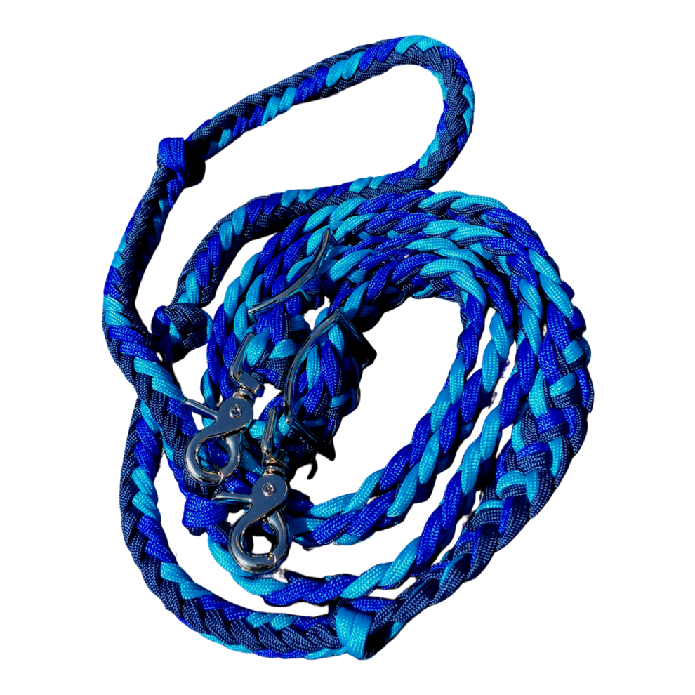 Braided Barrel / Roping Reins 8 ft, 2 Nickel Plated Scissor Snaps, Mul ...
