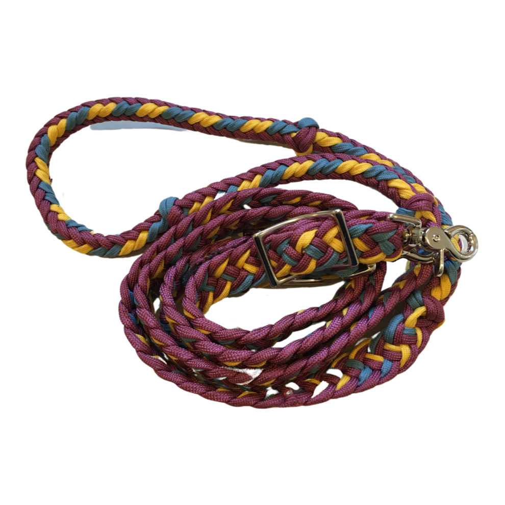 Braided Barrel / Roping Reins 8 ft, 2 Nickel Plated Scissor Snaps, Mul ...
