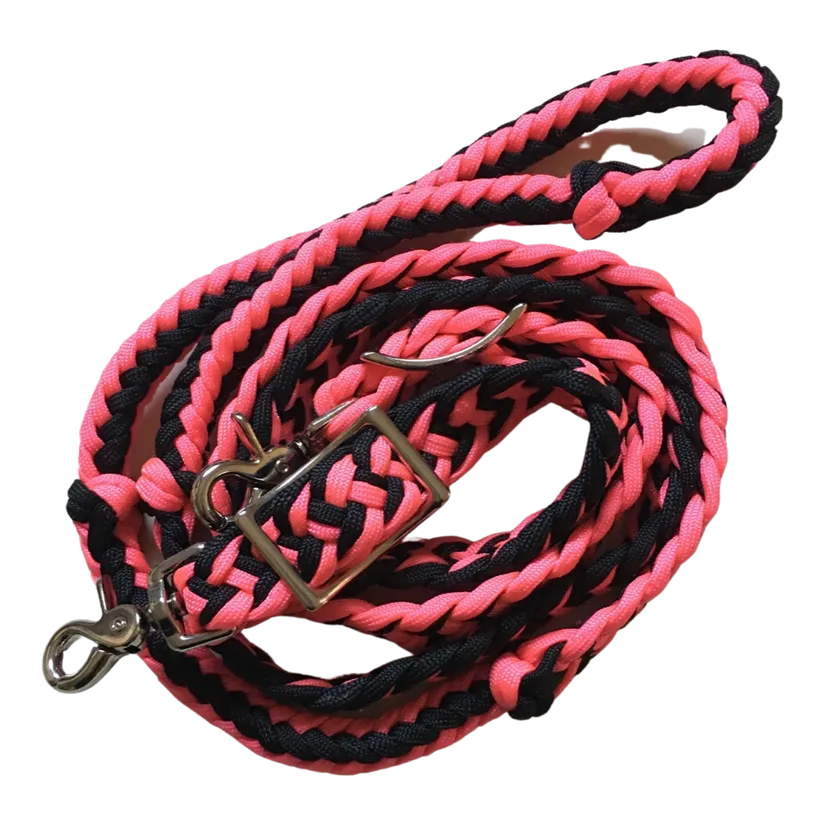 Braided Barrel / Roping Reins 8 Ft, 2 Nickel Plated Scissor Snaps, 2 Tone Colors