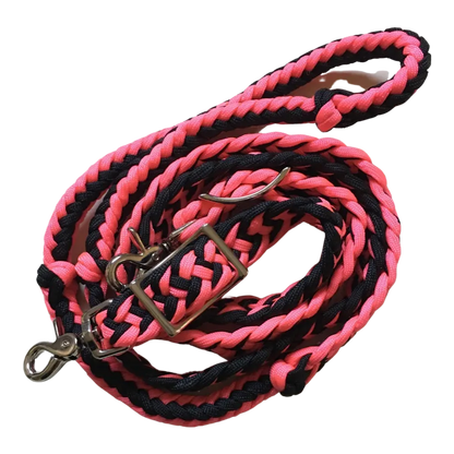 Braided Barrel / Roping Reins 8 Ft, 2 Nickel Plated Scissor Snaps, 2 Tone Colors