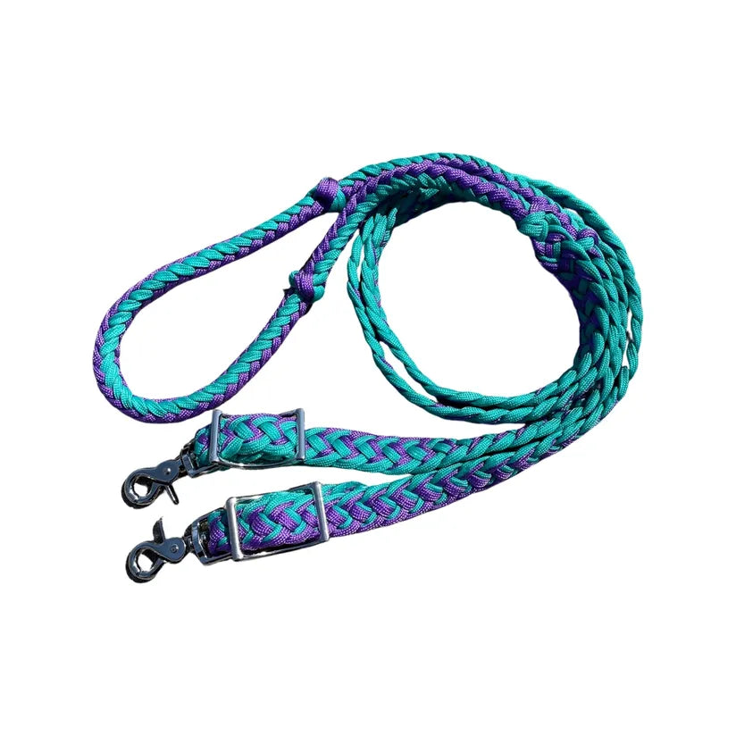 Braided Barrel / Roping Reins 8 Ft, 2 Nickel Plated Scissor Snaps, 2 Tone Colors