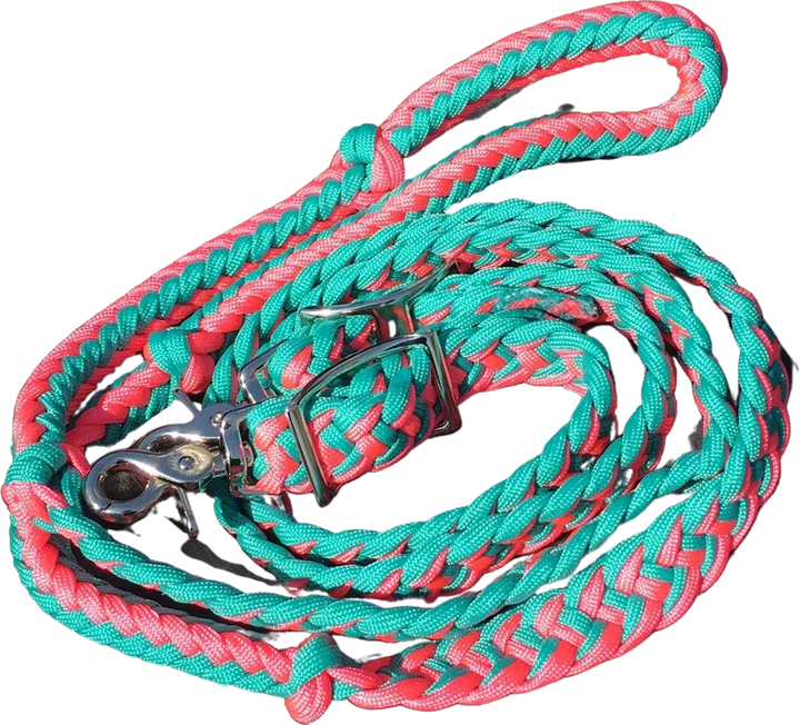 Braided Barrel / Roping Reins 8 Ft with 2 Nickel Plated Scissor Snaps 2 Tone Colors