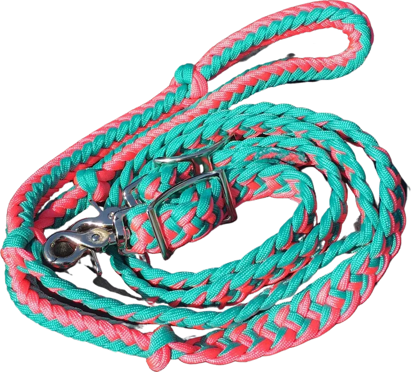 Braided Barrel / Roping Reins 8 Ft, 2 Nickel Plated Scissor Snaps, 2 Tone Colors