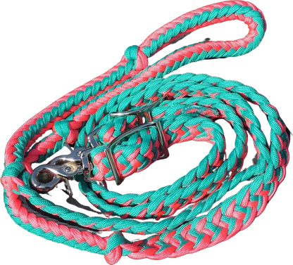 Braided Barrel / Roping Reins 8 Ft, 2 Nickel Plated Scissor Snaps, 2 Tone Colors