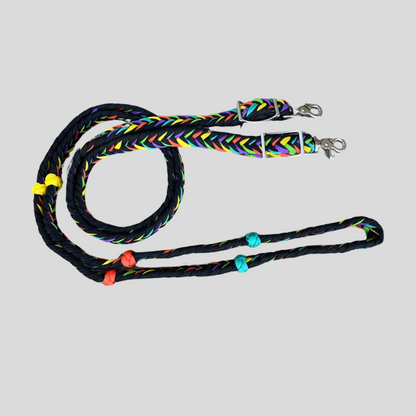 Braided Barrel / Roping Reins 8 ft, 2 Nickel Plated Scissor Snaps, Multi Tone Colors