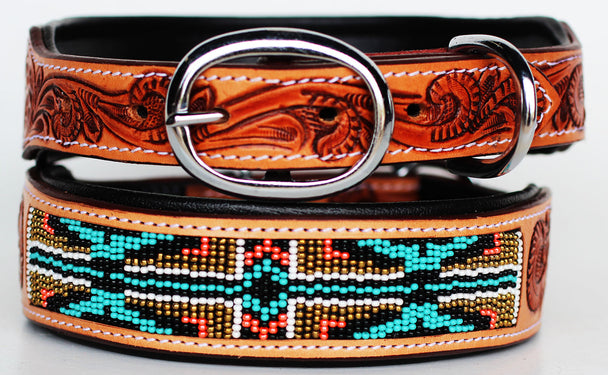 Dog Puppy Collar Beaded Western Cow Leather #960381