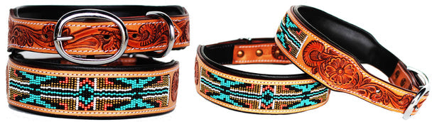 Dog Puppy Collar Beaded Western Cow Leather #960381
