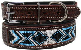 Dog Puppy Collar Beaded Adjustable Western Cow Leather #96031