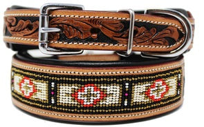 Dog Puppy Collar Beaded Western Cow Leather #96076