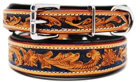 Dog Puppy Collar Cow Leather Padded Canine Navy 96085